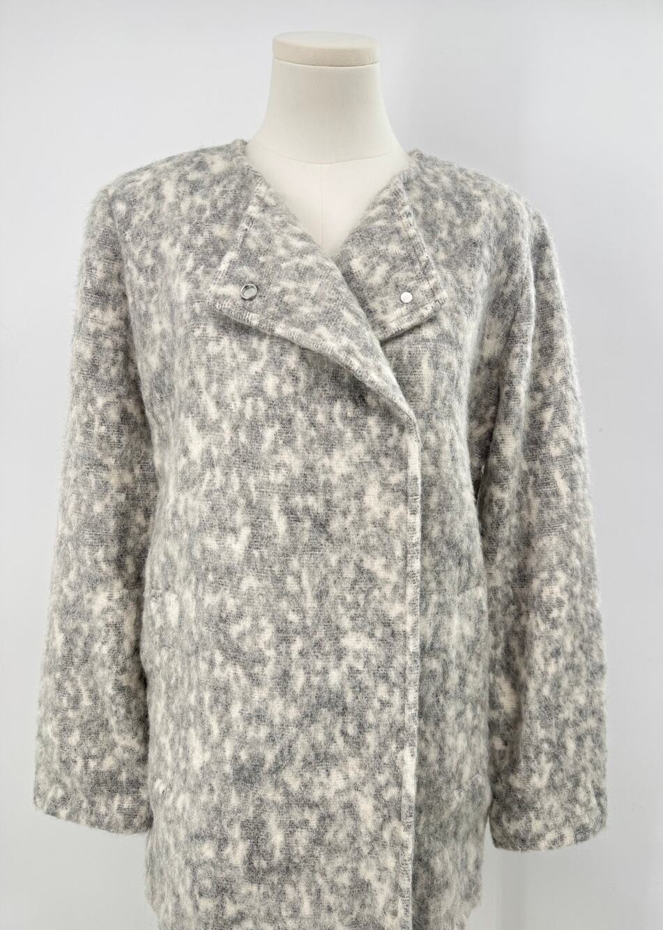 AYR Gray Cream Wool Mohair Coat Marbled Wrap Jacket Mid Length L